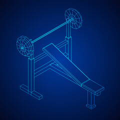Barbell with weights. Gym equipment. Bodybuilding, powerlifting, fitness concept. Wireframe low poly mesh vector illustration.