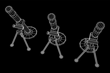 Firearm weapon army mortar and mine. Wireframe low poly mesh vector illustration