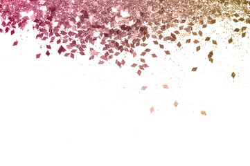 Rose gold glitter on white background