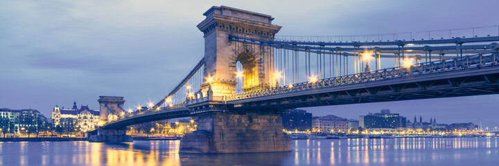 Czechenyi Chain Bridge in Budapest, Hungary, early morning