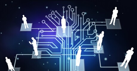 Naklejka premium Composition of people icons over processor circuit board