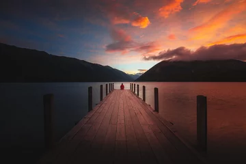 Fototapete Rund Pier Sunset over lake Rotoiti, New Zealand  © David