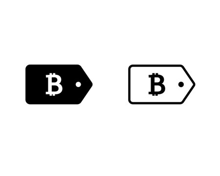 Bitcoin price tag icon - bitcoin cryptocurrency sale tag, flat design, vector icon