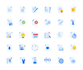 Document icons set for personal and business use. Vector illustration icons for graphic and web design, app development, management, marketing material and business presentation. 