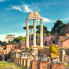 Ruins of Roman Forum, or Forum of Caesar, in Rome - obrazy, fototapety, plakaty