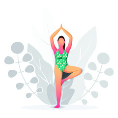 Girl practicing yoga, indoor & outdoor yoga, healthy lifestyle yoga vector