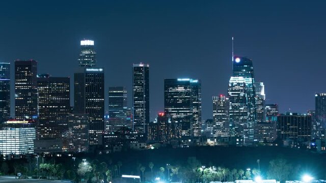 Los Angeles Downtown Skyline from Elysian Park R Night Time Lapse California USA