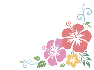 ハイビスカスの飾り枠_トライバル_イラスト素材