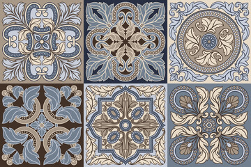 Portuguese azulejo ceramic tile pattern. Mediterranean traditional ornament. Italian pottery or spanish majolica.