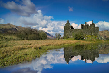 Naklejka na ściany i meble Castle Kilchurn with reflection at Loch Awe, Argyll and Bute, Scotland.