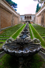 Caprarola, Farnese palace, Italy, 11/12/2013: The garden of the villa Farnese with the Casina del pleasure, a small summerhouse surrounded by statues and fountains