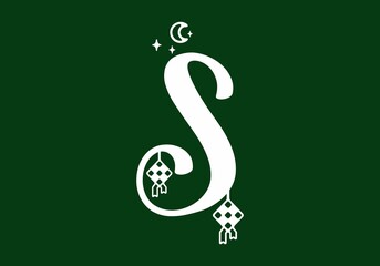 Fototapeta premium White green of S initial letter in ramadan theme