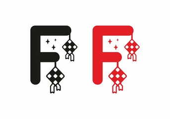 Black and red F initial letter in ramadan theme