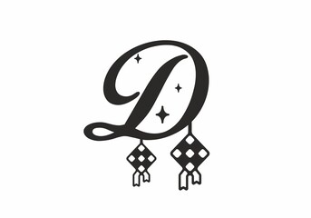 Black D initial letter in ramadan theme