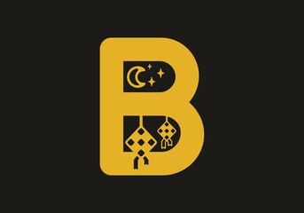 Yellow black ob B initial letter in ramadan theme