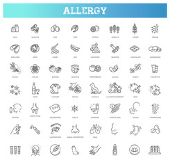 Vector set line icons of allergy. Food and Pollen