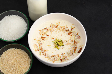 Indian Rice Pudding Chawal Ki Kheer Also Known As Payasa Payasam Phirni Shahi Khir Made Of Milk Basmati Rice Badam Pista And Sugar Is Widely Enjoyed On Diwali Holi Rakshabandhan Eid Ramdan Festival