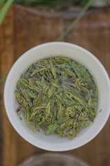 large leaf Chinese tea in a teapot, infusion