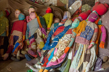 Chandigarh,India,08/23/2010: group of multicolored rag dolls