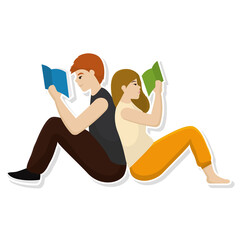Couple reading books together. Hobbies concept - Vector illustration