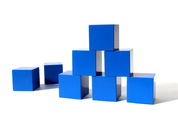Fototapeta premium Pyramid blue from cubes on a white background