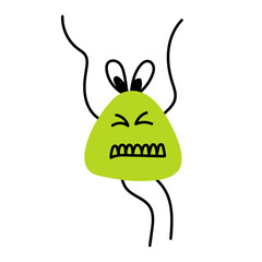 Green monster. Hand-drawn vector illustration in flat style. Bright children's cartoon character.