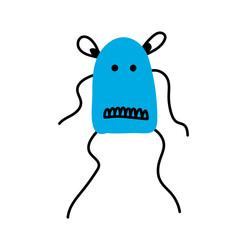 Blue monster. Hand-drawn vector illustration in flat style. Bright children's cartoon character. 