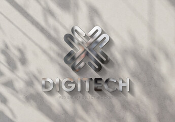 Logo Mockup on Sunny Wall with 3D Glossy Metal Effect