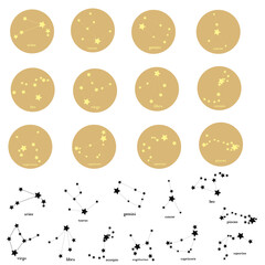 Zodiac constellations vector set. Astrology signs, zodiacal calendar dates, star map. Mystic or esoteric symbols. Set of zodiac signs icons. 