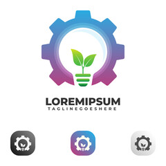 gear lamp bulb leaf logo icon