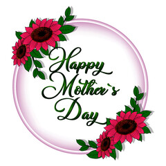 Mothers day pink circular floral border with green leaves