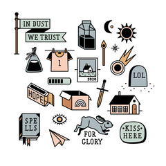 sticker collection in trendy hand drawn style