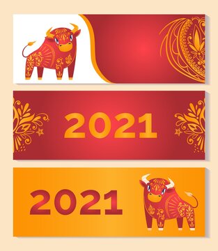 2021 New Year, Gold Poster Background, Twelvemonth Banner, Luxury Cheerful Animal, Design, Cartoon Style Vector Illustration.