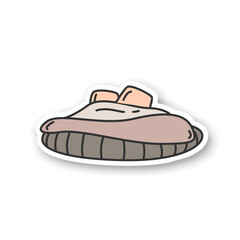 Blanket house sticker.Cozy bedroom with comfortable bed mattress badge for designs. Modern bed room. Home interior and furniture vector emblem