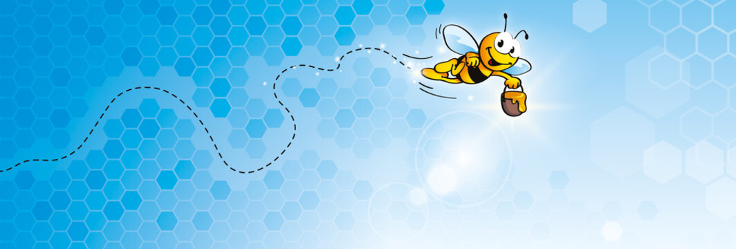 ABEILLE DE DESSIN ANIM&Eacute; AVEC UN POT DE MIEL ET ALV&Eacute;OLES
