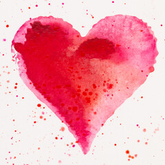 Watercolor painted pink heart, on the white watercolor paper. - obrazy, fototapety, plakaty