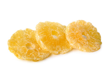 Slices of dried sweet pineapple with sugar isolated on white