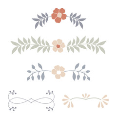 Botanical ornaments dividers of delicate and stylized flowers