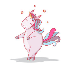 Vector illustration with cute dancing unicorn.