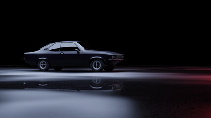 German muscle car on black background. 3d render illustration