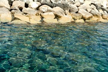 aquamarine sea water and white rocks