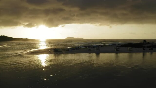 AERIAL SUNRISE IMAGE AT GUARDA DO EMBAÚ SUMMER BEACH