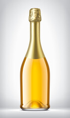 Glass Bottle on background with Gold Foil. 