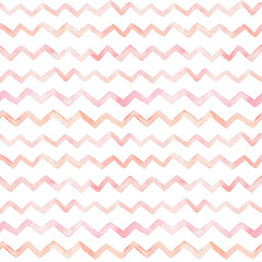 Watercolor seamless zigzag pattern. Abstract striped background in pastel colors. Hand-drawn illustration. Perfect for wrapping paper, covers, prints, decorations.  Muted pink and peach shades.