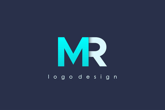 Initial Letter M and R Linked Logo. Blue and White Linked Letter Origami Style isolated on Blue Background. Usable for Business and Branding Logos. Flat Vector Logo Design Template Element.