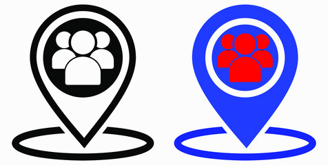 Group of people location icon. Gathering people. Place on the map of people. Vector icon.