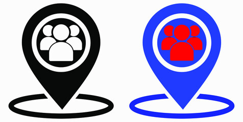Group of people location icon. Gathering people. Place on the map of people. Vector icon.