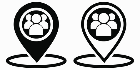 Group of people location icon. Gathering people. Place on the map of people. Vector icon.