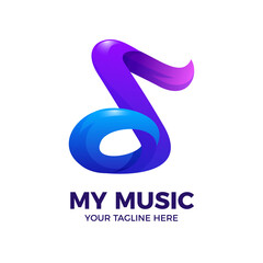 Fototapeta premium 3D Music Clef Notes in Gradient Color Logo Template