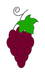 Vector simple illustration of a bunch of red grapes with a green leaf. Can be used as an icon, logo, sticker.